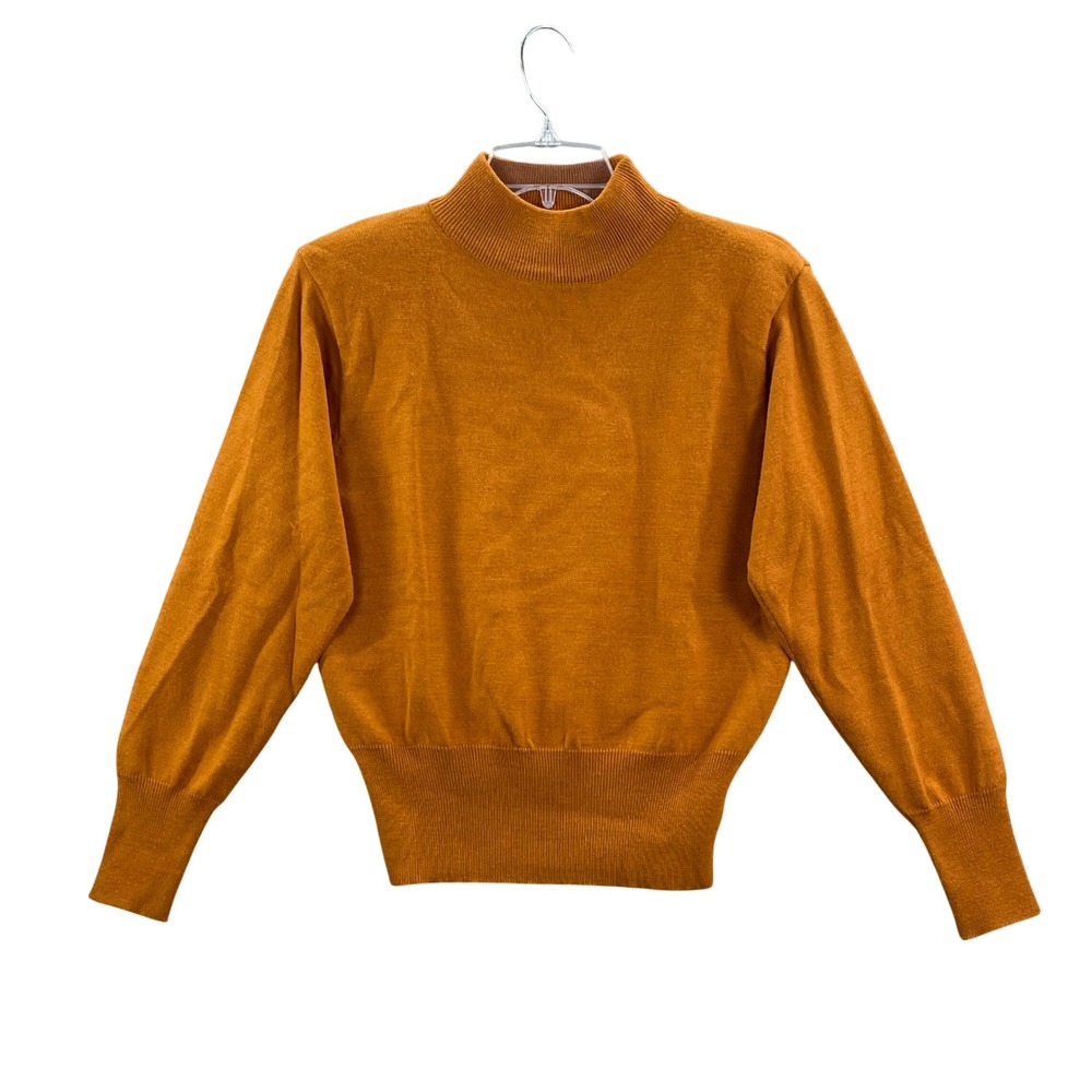 Vintage Michelle Stuart Sweater Womens Medium Orange Mock Neck Wool Blend Knit